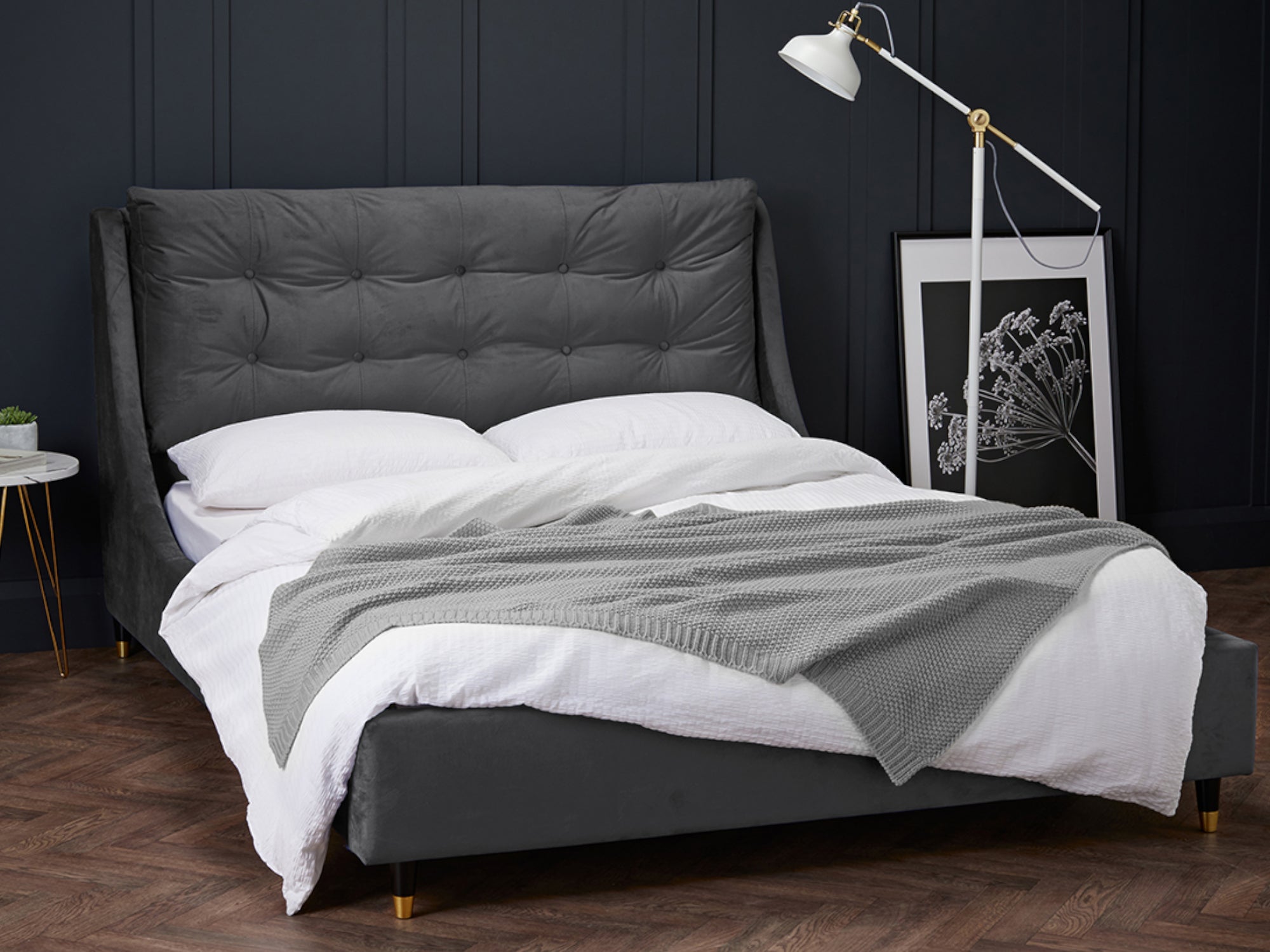 Soft velvet deals grey bed